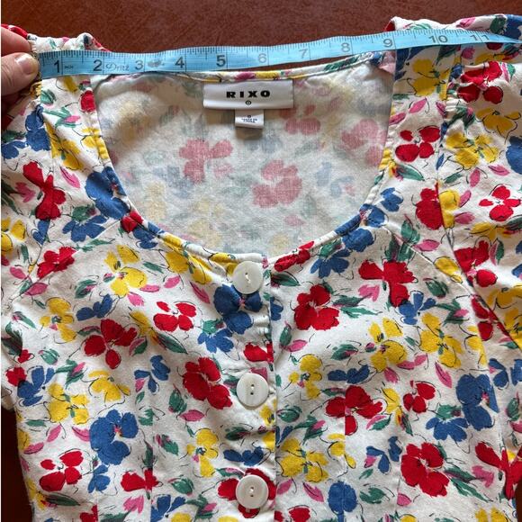 Rixo Floral Puff Sleeve Mini Dress Linen Blend Button Down Size 0 - Picture 6 of 8